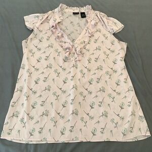 Torrid Blouse Womens 2 Pink Floral Ruffle V Neck Flutter Sleeve Tunic Top Spring